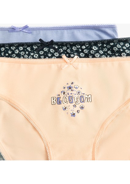 Pamuklu Külot Brief 3'lü Baskılı Kurdele Detaylı modelleri