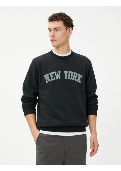 Kolej Sweatshirt Şehir Baskılı Bisiklet Yaka Uzun Kollu