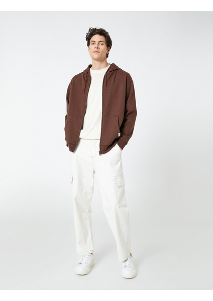 Fermuarlı Sweatshirt Kapşonlu Cep Detaylı Etiket Baskılı fiyatları