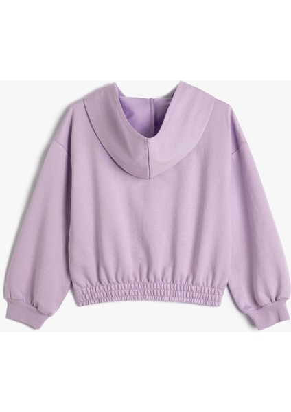 Kapşonlu Sweatshirt Ayıcık Baskılı Beli ve Manşetleri Lastikli Uzun Kollu