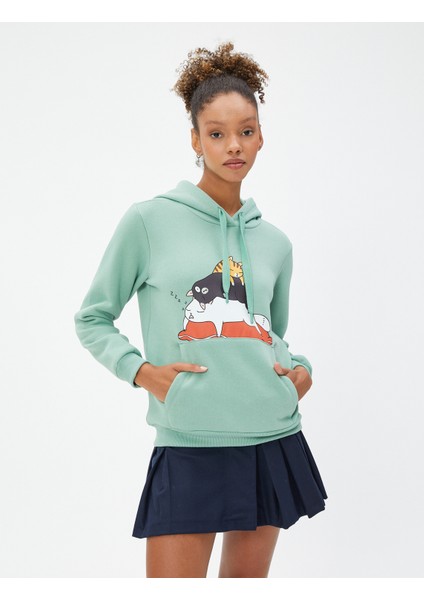 Kapüşonlu Sweatshirt Kedi Baskılı Kanguru Cepli modelleri