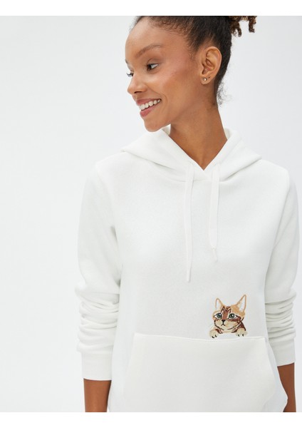 Kapüşonlu Sweatshirt Kanguru Cepli Kedi Nakışlı fiyatları