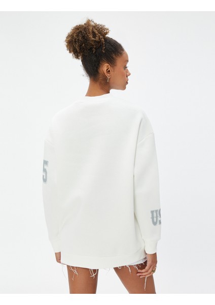Bisiklet Yaka Sweatshirt Oversize Baskılı Uzun Kollu Ribanalı fırsatları