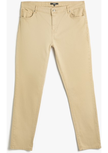 Gabardin Pantolon Boru Paça Düğmeli Pamuklu