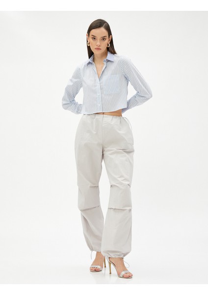 Crop Gömlek Cep Detaylı Pamuklu