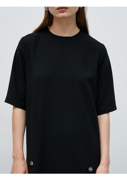 Kısa Elbise Pile Detaylı Düğmeli Kısa Kollu indirimleri