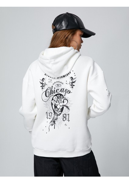 Oversize Sweatshirt Kapüşonlu Baskılı Uzun Kollu