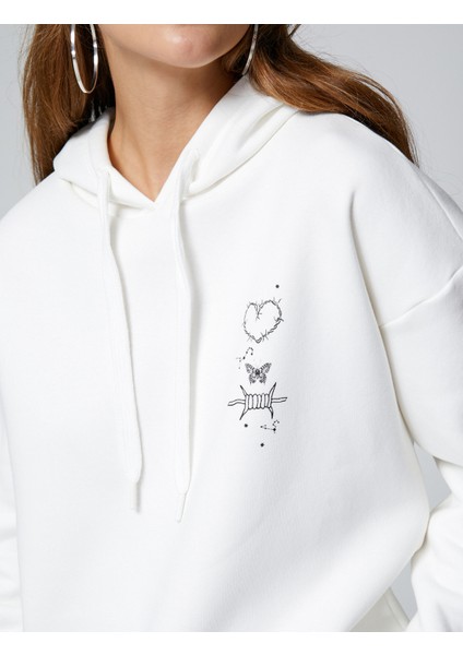 Oversize Sweatshirt Kapüşonlu Baskılı Uzun Kollu