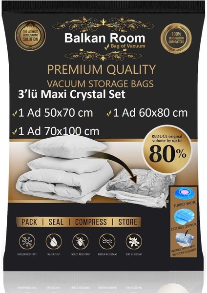 Vakum Hurcu 3'lü Maxi Crystal Set Vakumlu Hurç Vakumlu Poşet
