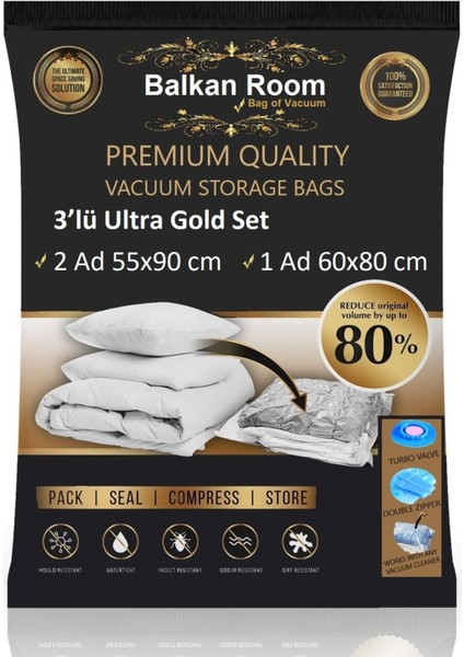 Vakum Hurcu 3’lü Ultra Gold Set Vakumlu Hurç Vakumlu Poşet