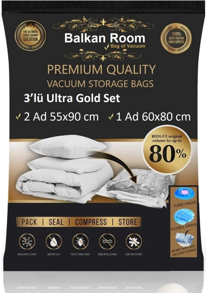 Balkan Room Vakum Hurcu 3’lü Ultra Gold Set Vakumlu Hurç Vakumlu Poşet