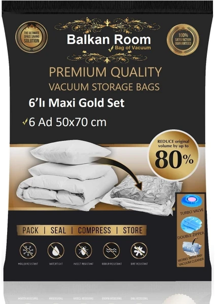 Balkan Room Vakum Hurcu 6'lı Maxi Gold Set Vakumlu Hurç Vakumlu Poşet