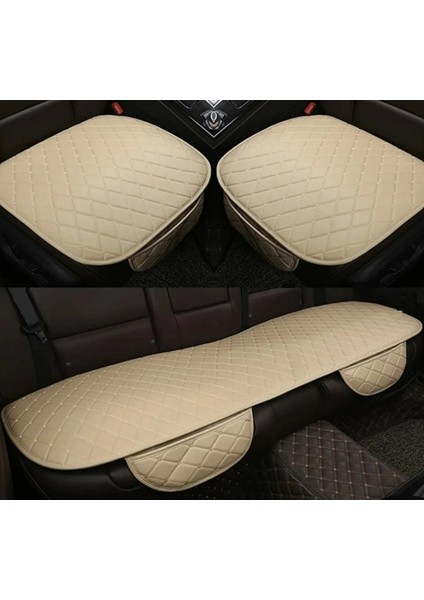 Volkskwagen Polo Cross Facelift 2014- Araçlar Için Araba Koltuk Minderi 3 Parça Ön ve Arka Takım Bej Deri Bej Desen