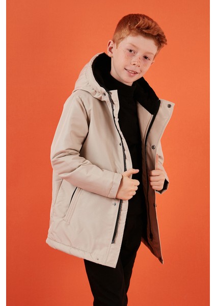 Fermuarlı Cepli Kapüşonlu Şişme Mont Erkek Çocuk Mont 6492325