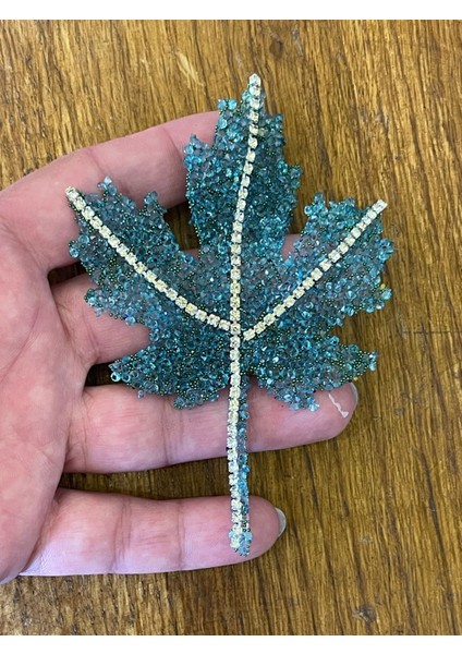 11X9 cm Ütü Ile Yapışan Zirkon Taşlı Yaprak Arma Yama Dikiş Hobi Aplike