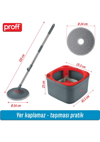 Proff Yeni Triton 170° Spin Mop Temiz Kirli Su Tanklı 2 Lt Temiz Su Kapasitesi