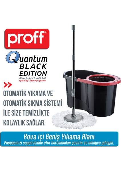 Proff Quantum Black Edition Microfiber Mop Temizlik Seti