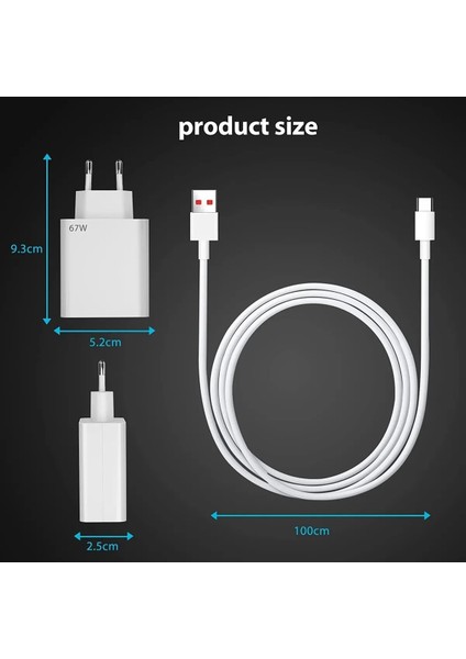 Xiaomi Mi 67W (Watt) Turbo + Hızlı Şarj Aleti Adaptörü + Kablo Seti 67W 6A modelleri
