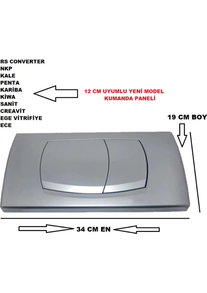 RS Converter 12 cm Gömme Rezervuar Kumanda Paneli 34 cm 19 cm Ölçülerinde