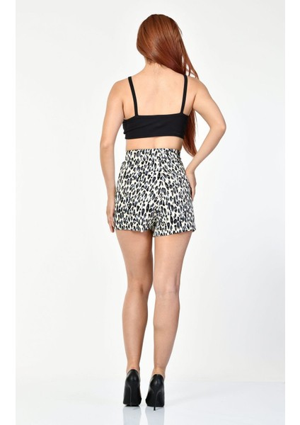 Leopar Desen Saten Şort Etek - Füme Füme - S