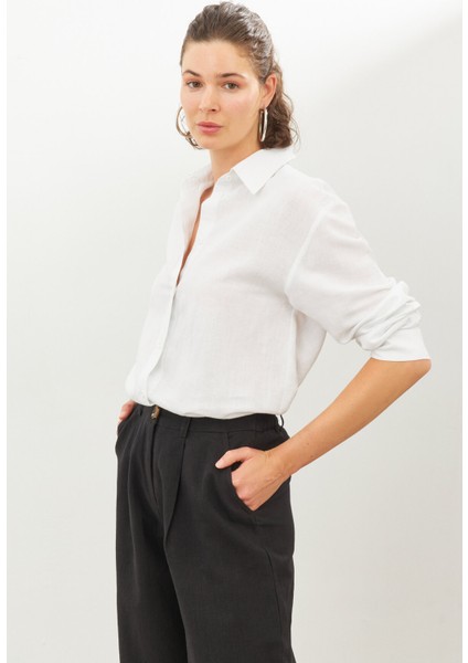 Beyaz Keten Oversize Gömlek fırsatları