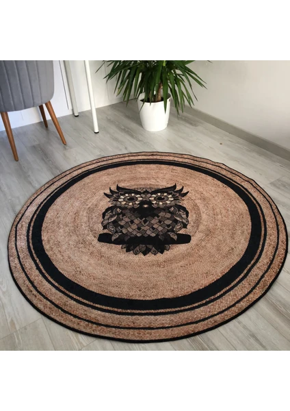 Duren Home Baykuş Desenli Yuvarlak Dekoratif Kilim