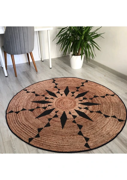 Duren Home Yuvarlak Rustik Yoga Matı Dekoratif Kilim