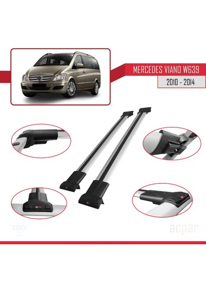 Mercedes Viano 2010-2014 Arası ile Uyumlu Fly Model Ara Atkı Tavan Barı Gri modelleri