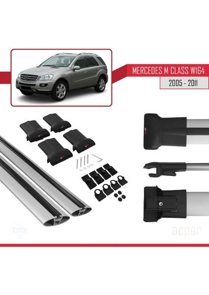 Mercedes M Class (W164) 2005-2011 Arası ile Uyumlu Fly Model Ara Atkı Tavan Barı Gri