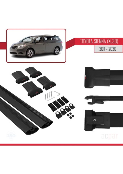 Toyota Sienna (XL30) 2011-2020 Arası ile Uyumlu Fly Model Ara Atkı Tavan Barı Siyah