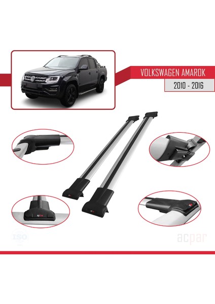 Volkswagen Amarok 2010-2016 Arası ile Uyumlu Fly Model Ara Atkı Tavan Barı Gri