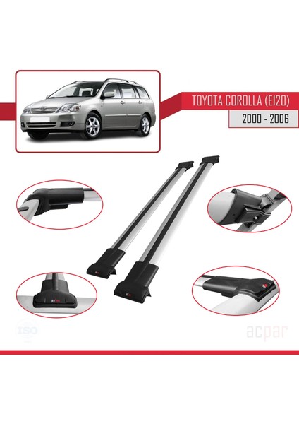 Toyota Corolla (E120) 2000-2006 Arası ile Uyumlu Fly Model Ara Atkı Tavan Barı Gri