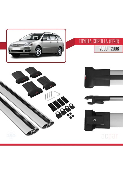 Toyota Corolla (E120) 2000-2006 Arası ile Uyumlu Fly Model Ara Atkı Tavan Barı Gri