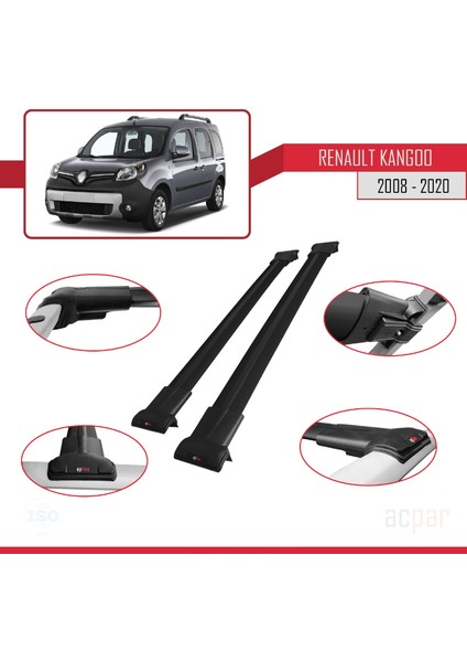 Renault Kangoo 2008-2020 Arası ile Uyumlu Fly Model Ara Atkı Tavan Barı Siyah