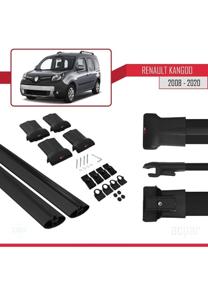 Renault Kangoo 2008-2020 Arası ile Uyumlu Fly Model Ara Atkı Tavan Barı Siyah