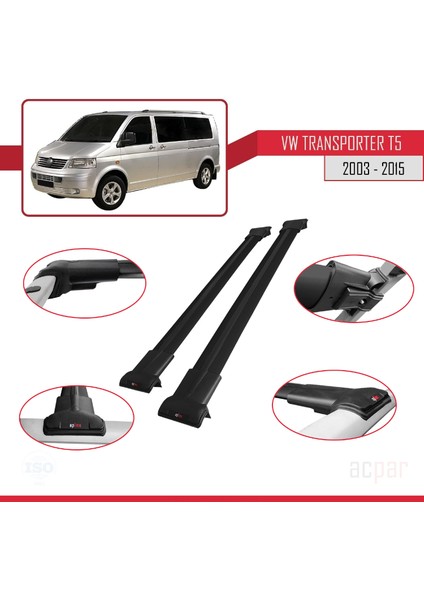 Volkswagen Transporter (T5) 2003-2015 Arası ile Uyumlu Fly Model Ara Atkı Tavan Barı Siyah