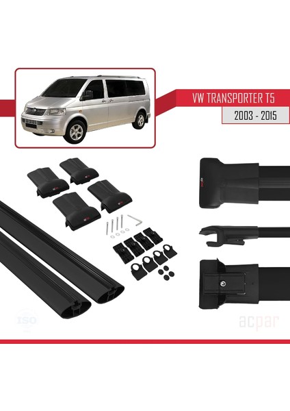 Volkswagen Transporter (T5) 2003-2015 Arası ile Uyumlu Fly Model Ara Atkı Tavan Barı Siyah