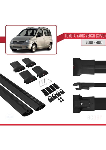 Toyota Yaris Verso (XP20) 2000-2005 Arası ile Uyumlu Fly Model Ara Atkı Tavan Barı Siyah