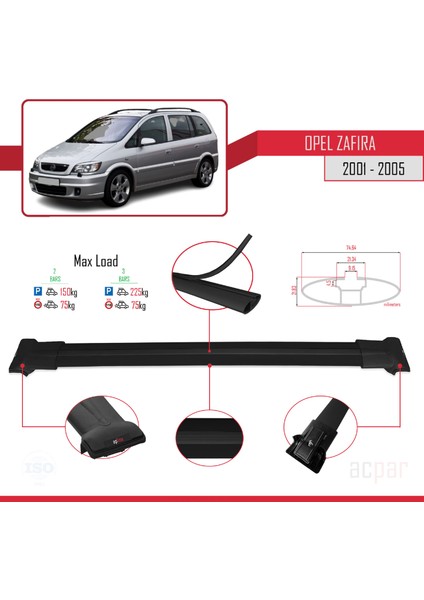 Opel Zafira 2001-2005 Arası ile Uyumlu Fly Model Ara Atkı Tavan Barı Siyah modelleri