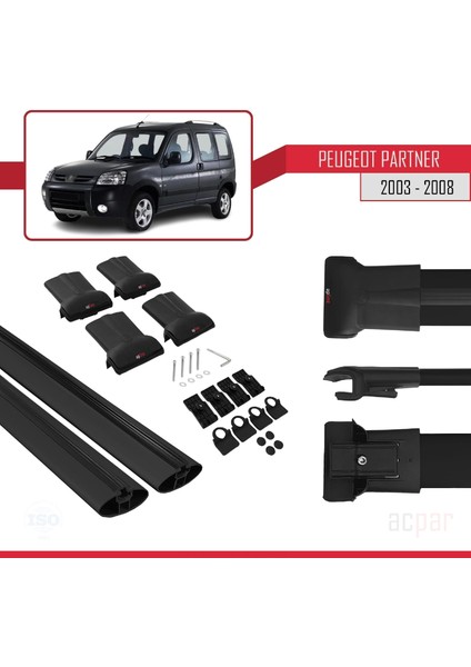 Peugeot Partner 2003-2008 Arası ile Uyumlu Fly Model Ara Atkı Tavan Barı Siyah indirimleri