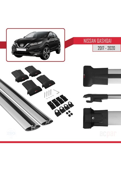 Nissan Qashqai 2017-2020 Arası ile Uyumlu Fly Model Ara Atkı Tavan Barı Gri indirimleri