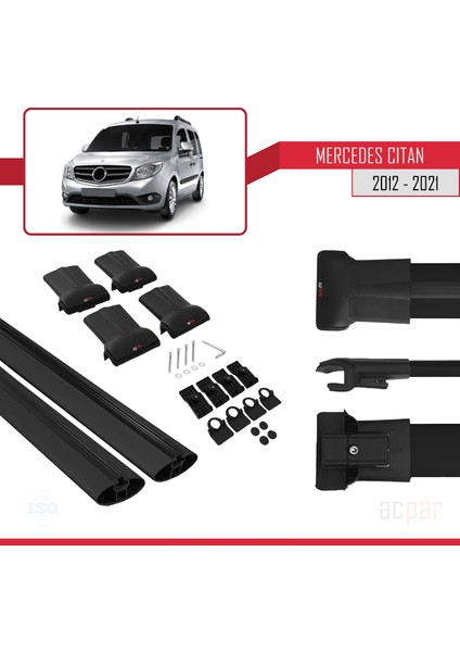 Mercedes Citan 2012-2021 Arası ile Uyumlu Fly Model Ara Atkı Tavan Barı Siyah