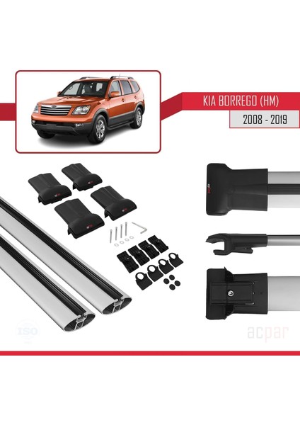 Kia Borrego (Hm) 2008-2019 Arası ile Uyumlu Fly Model Ara Atkı Tavan Barı Gri indirimleri