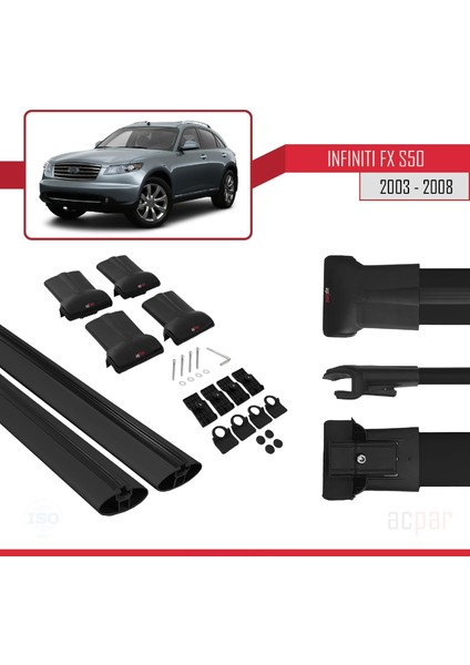 Infiniti Fx (S50) 2003-2008 Arası ile Uyumlu Fly Model Ara Atkı Tavan Barı Siyah