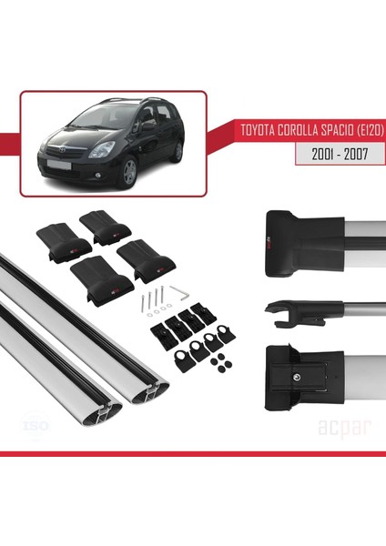 Toyota Corolla Spacio (E120) 2001-2007 Arası ile Uyumlu Fly Model Ara Atkı Tavan Barı Gri indirimleri