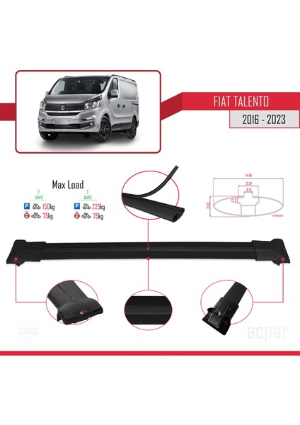 Fiat Talento 2016 ve Sonrası ile Uyumlu Fly Model Ara Atkı Tavan Barı Siyah