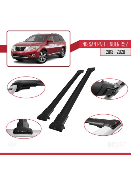 Nissan Pathfinder (R52) 2013-2020 Arası ile Uyumlu Fly Model Ara Atkı Tavan Barı Siyah fırsatları