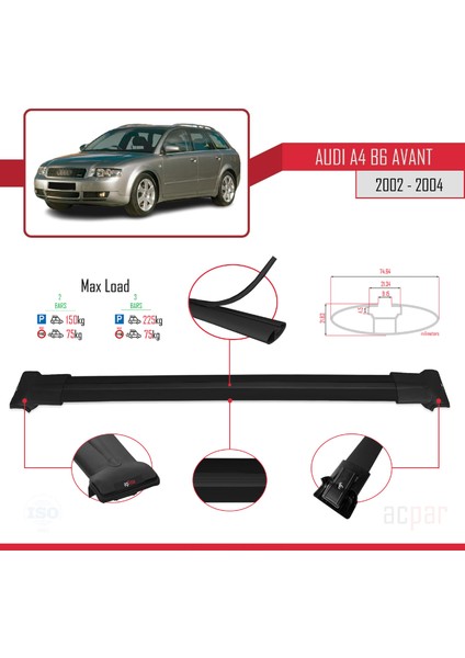 Audi A4 (B6) Avant 2002-2004 Arası ile Uyumlu Fly Model Ara Atkı Tavan Barı Siyah modelleri
