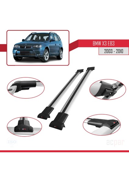 Bmw X3 E83 2003-2010 Arası ile Uyumlu Fly Model Ara Atkı Tavan Barı Gri fırsatları