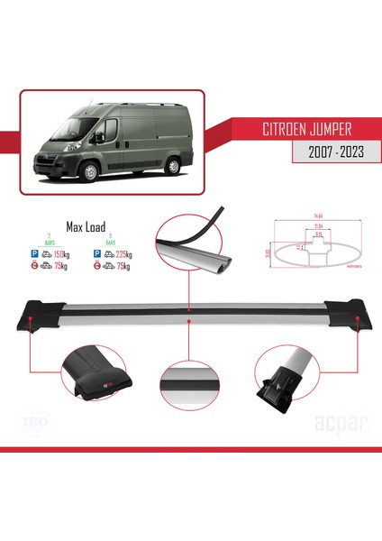 Citroen Jumper 2007 ve Sonrası ile Uyumlu Fly Model Ara Atkı Tavan Barı Gri fırsatları
